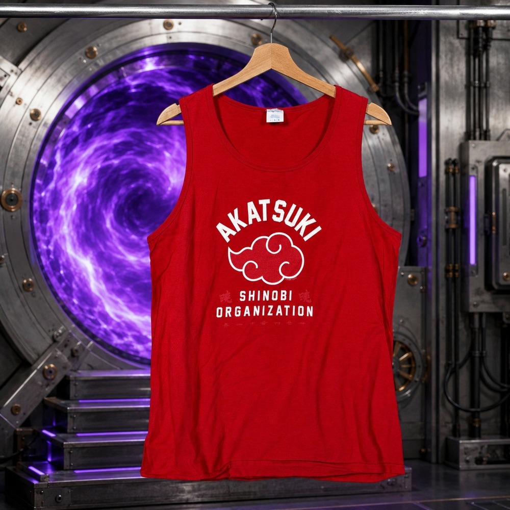 Naruto Akatsuki Shinobi Organization Red Tank Top Mens Large Anime Graphic Tee